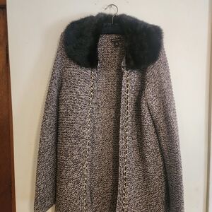 Dana Buchman Brown and White Textured Teddy Jacket